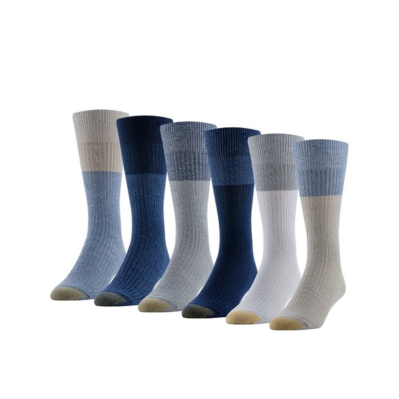 GoldToe Edition Mens Casual Rib Crew Socks Assorted, 6 Pack - Picture 1 of 9